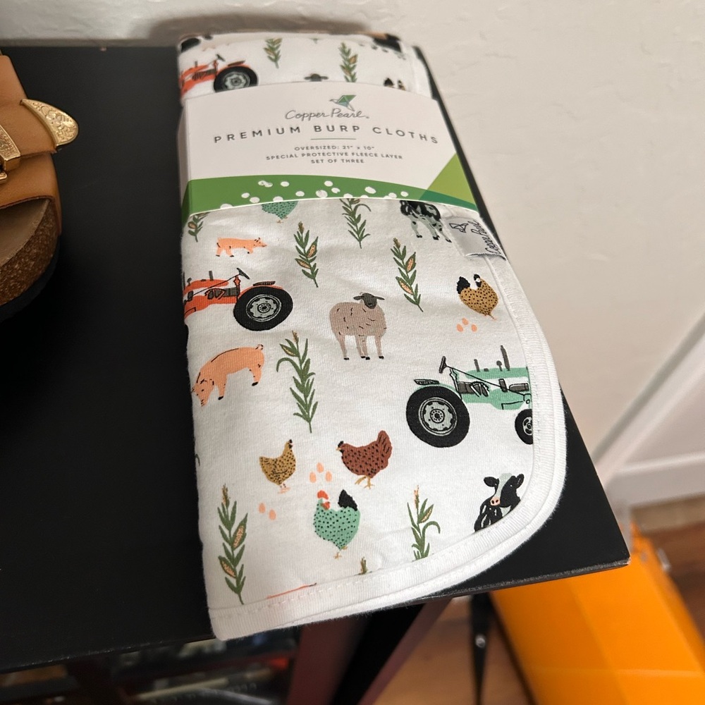 Copper Pearl Jo Baby Burp Cloths - 3 Pack (White, Black, Tan)